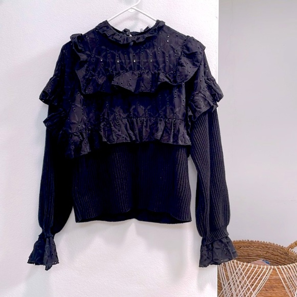Zara eyelet ruffle sweater